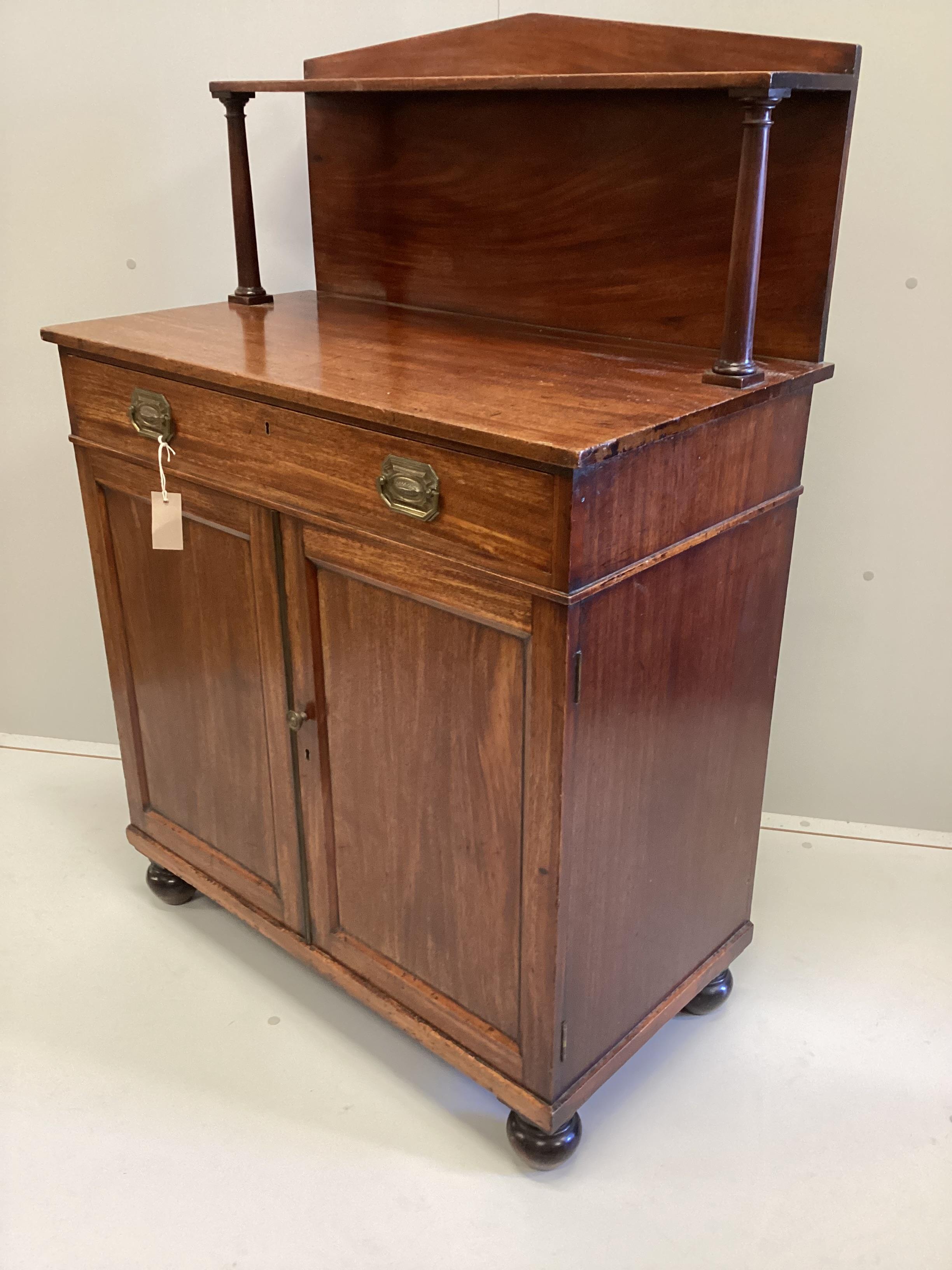 A small early Victorian mahogany chiffonier, width 83cm, depth 45cm, height 122cm
